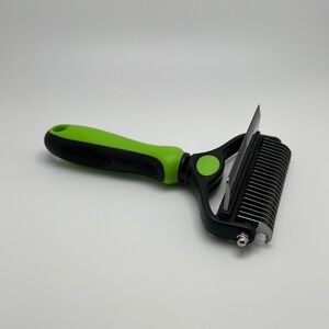 Green and Black Dog Deshedding Brush with Ergonomic Handle